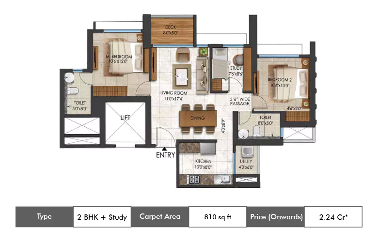 2 bhk 810 sq.ft