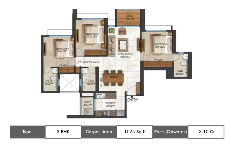 3 bhk 1025 sq.ft