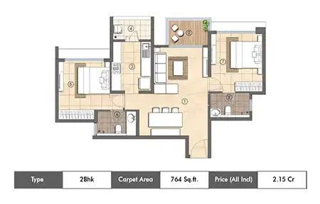 2 BHK-764 Sq.ft.