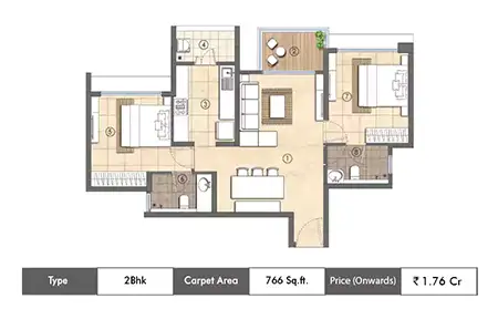 2 BHK-766 Sq.ft.