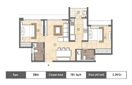 2 BHK-781 Sq.ft.