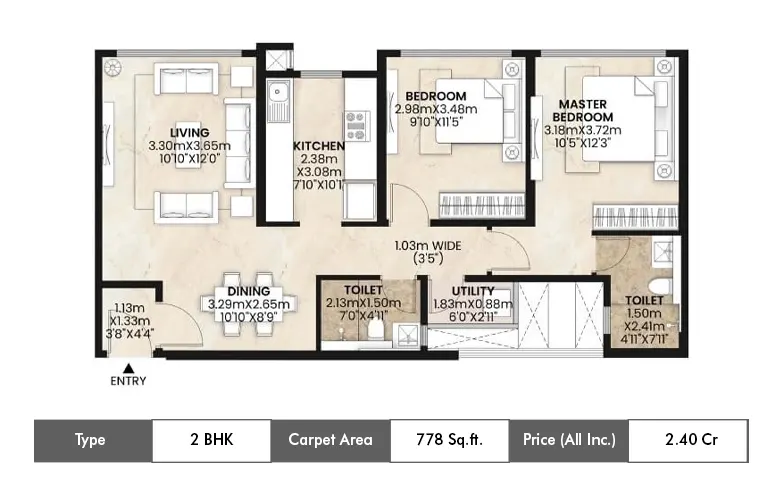 2 BHK 778 Sq.ft