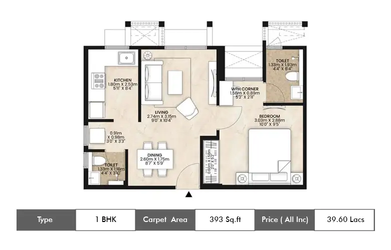 1 BHK-393 Sq.ft.