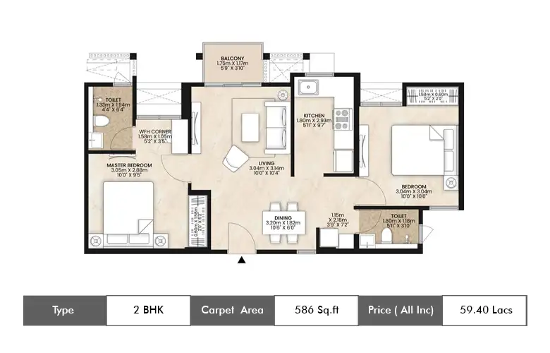 2 BHK-586 Sq.ft.