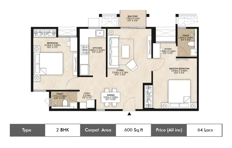 2 BHK-600 Sq.ft.