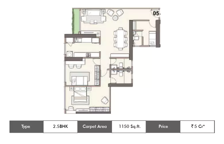 2.5 BHK-1150 Sq.ft