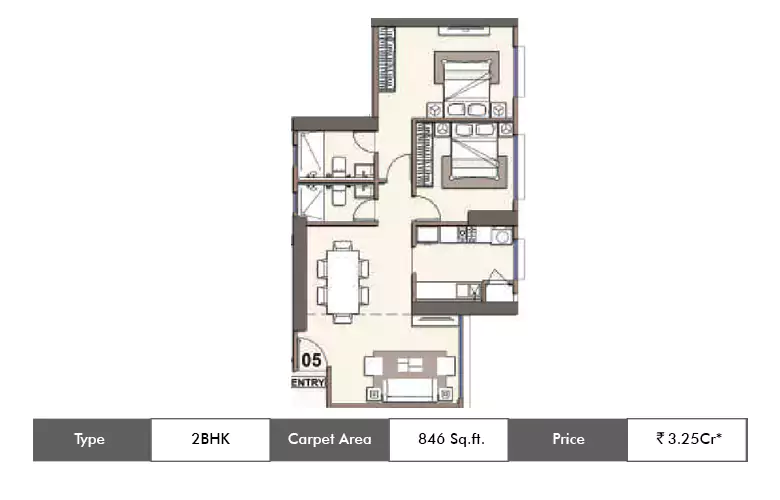 2 BHK-846 Sq.ft