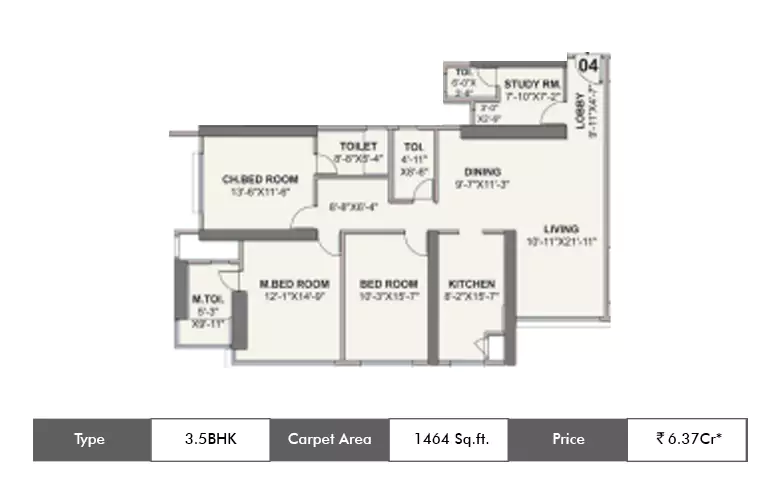 3.5 BHK-1464 Sq.ft