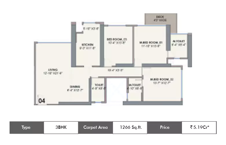 3 BHK-1266 Sq.ft