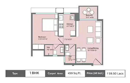 1 BHK Balcony-459 Sq.ft