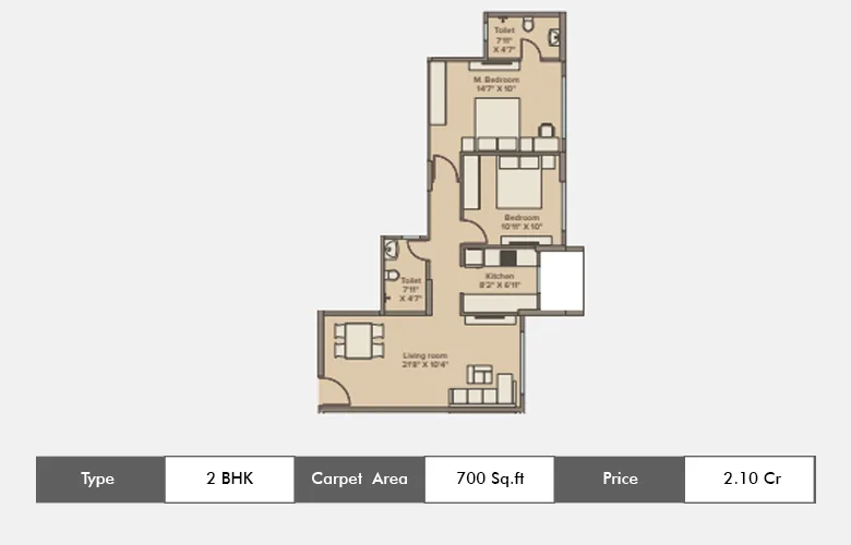 2 BHK-700 Sq.ft.