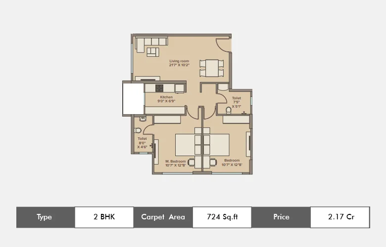 2 BHK-724  Sq.ft.