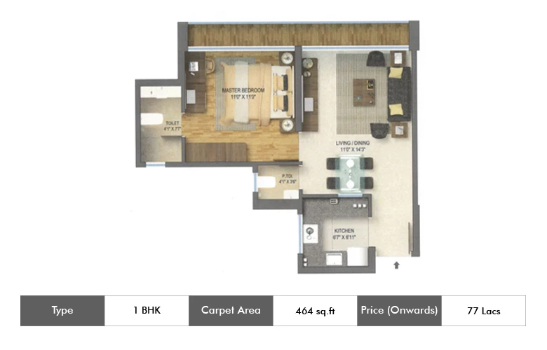 1 Bhk-464 Sq.ft.