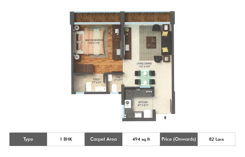 1 Bhk-494 Sq.ft.