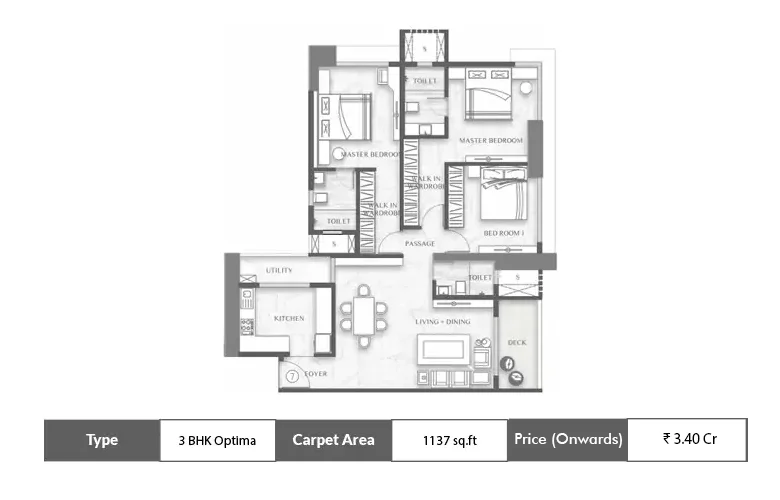 3 BHK Optima-1137 Sq.ft.