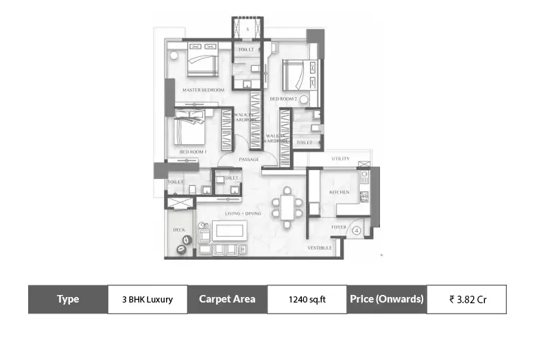3 BHK Luxury-1240 Sq.ft.