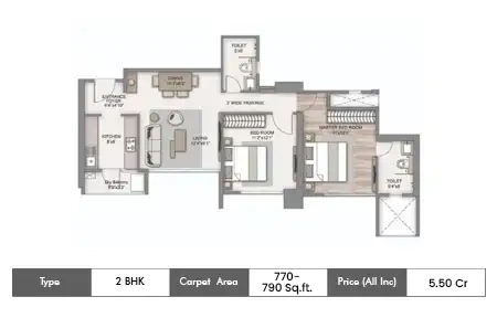 2bhk 770-790 sq.ft