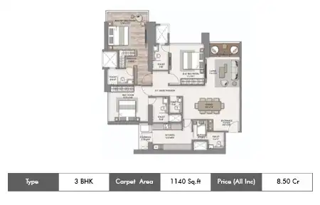 3bhk 1140 sq.ft