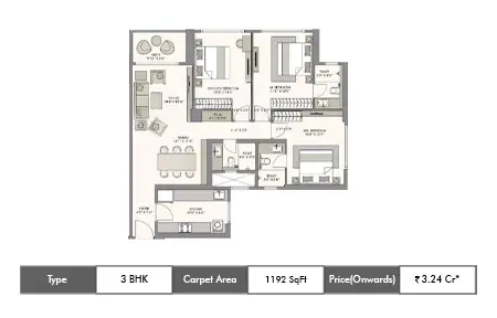 3 BHK 1192 SqFt