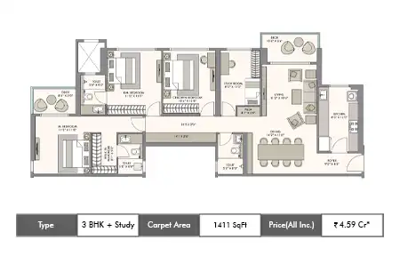 3 BHK 1411 SqFt