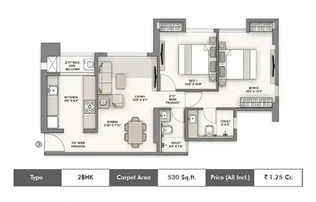 2 BHK-530 Sq.ft.