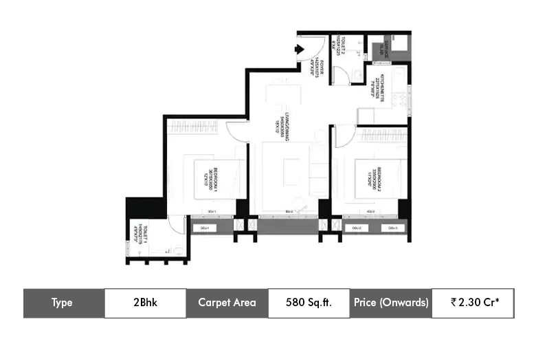 2 BHK-580 Sq.ft.