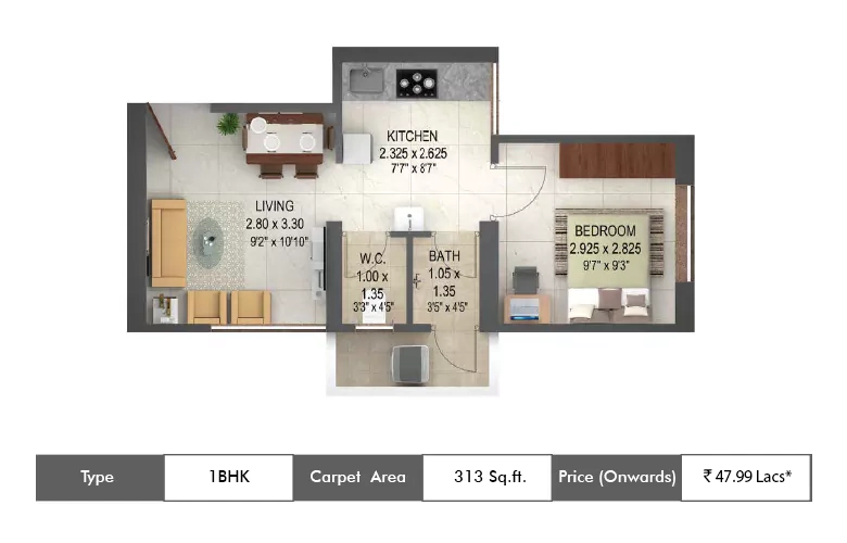 1 Bhk-313 Sq.ft