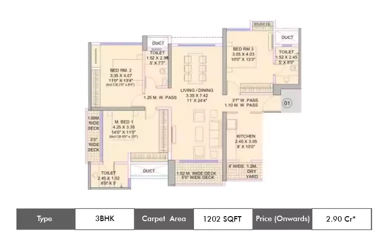3 BHK-1202 Sq.ft.