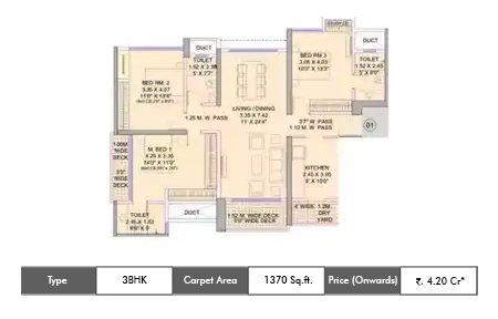 3 BHK-1370 Sq.ft.