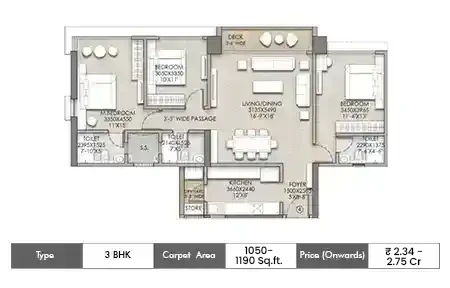 3 BHK-991 Sq.ft.