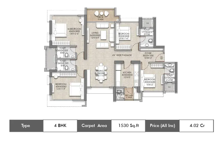 4 BHK-1530 Sq.ft.