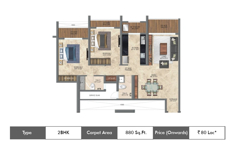 2 BHK-880 Sq.ft.