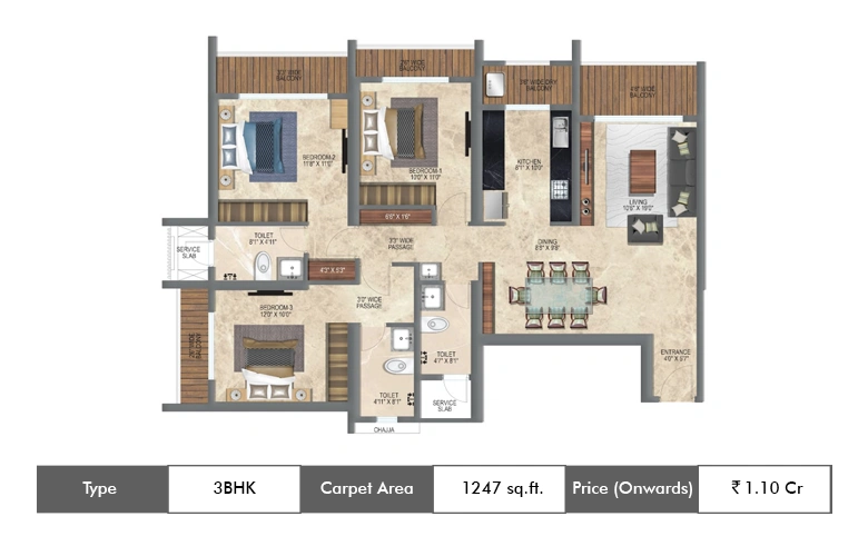 3 BHK-1247 Sq.ft.