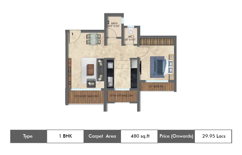 1 BHK 480 Sq.ft