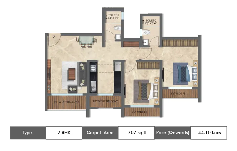 2 BHK 707 Sq.ft