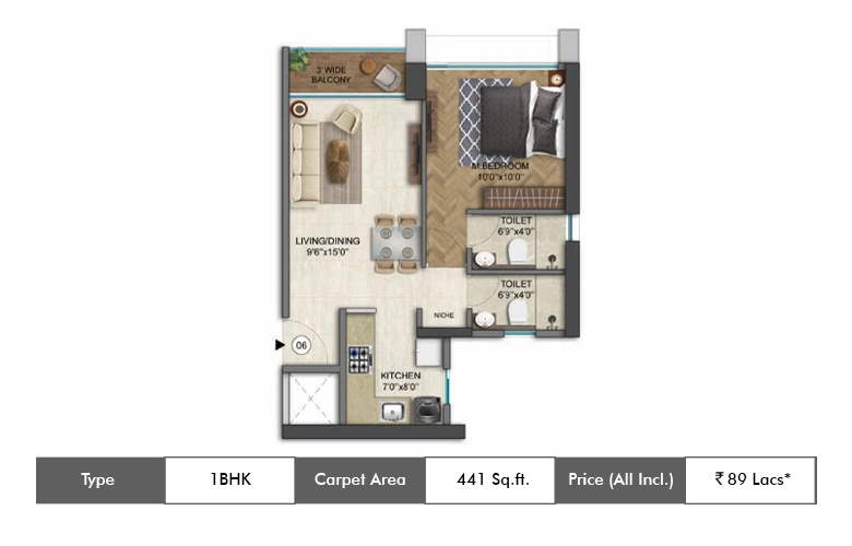 1 BHK-441 Sq.ft.
