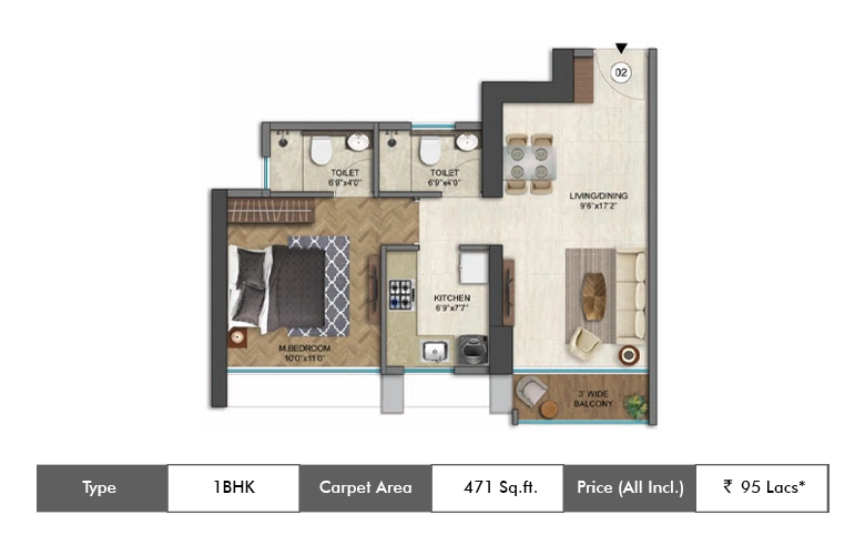 1 BHK-471 Sq.ft.