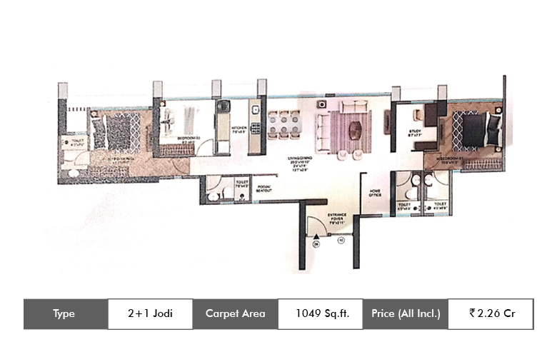 2+1 BHK-1049 Sq.ft.