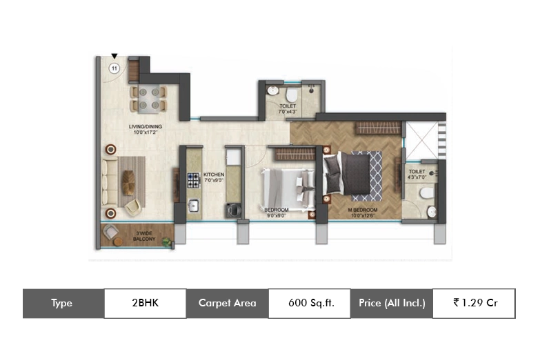 2 BHK-600 Sq.ft.