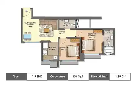 1.5 BHK 454 Sq.ft