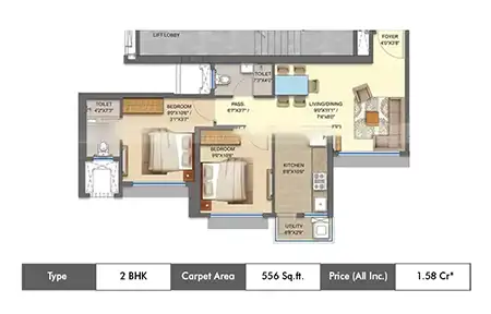 2 BHK 556 Sq.ft