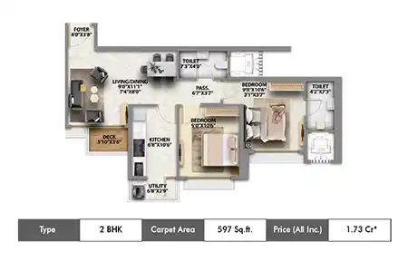 2 BHK 597 Sq.ft