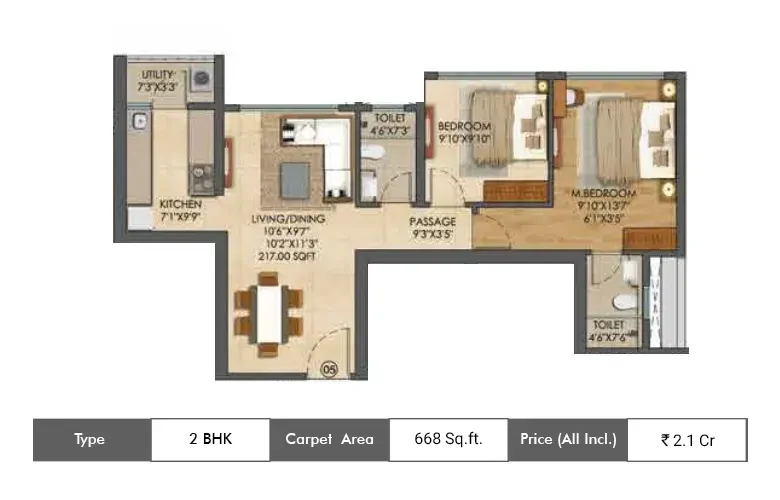 2 Bhk-668 Sq. ft
