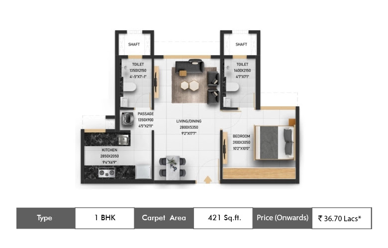 1 Bhk-421 Sq.ft.