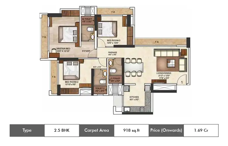2.5 BHK-918  Sq.ft
