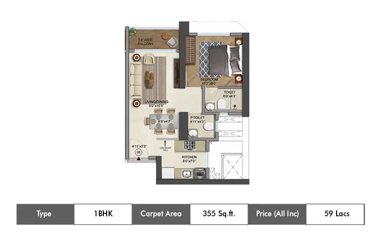 1 BHK-355 Sq.ft