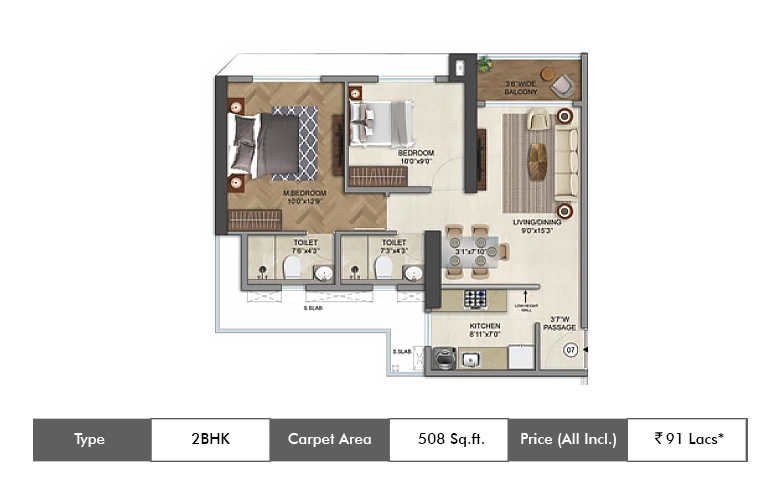 2 BHK-508 Sq.ft