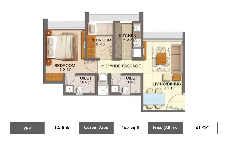 1.5 BHK 465 Sq.ft.