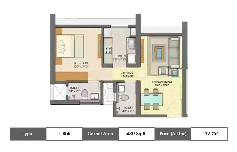 1 BHK 430 Sq.ft.