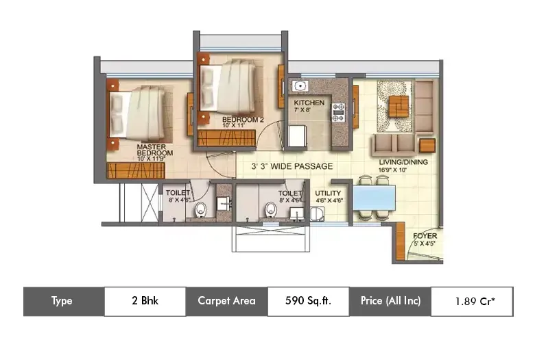 2 BHK 590 Sq.ft.